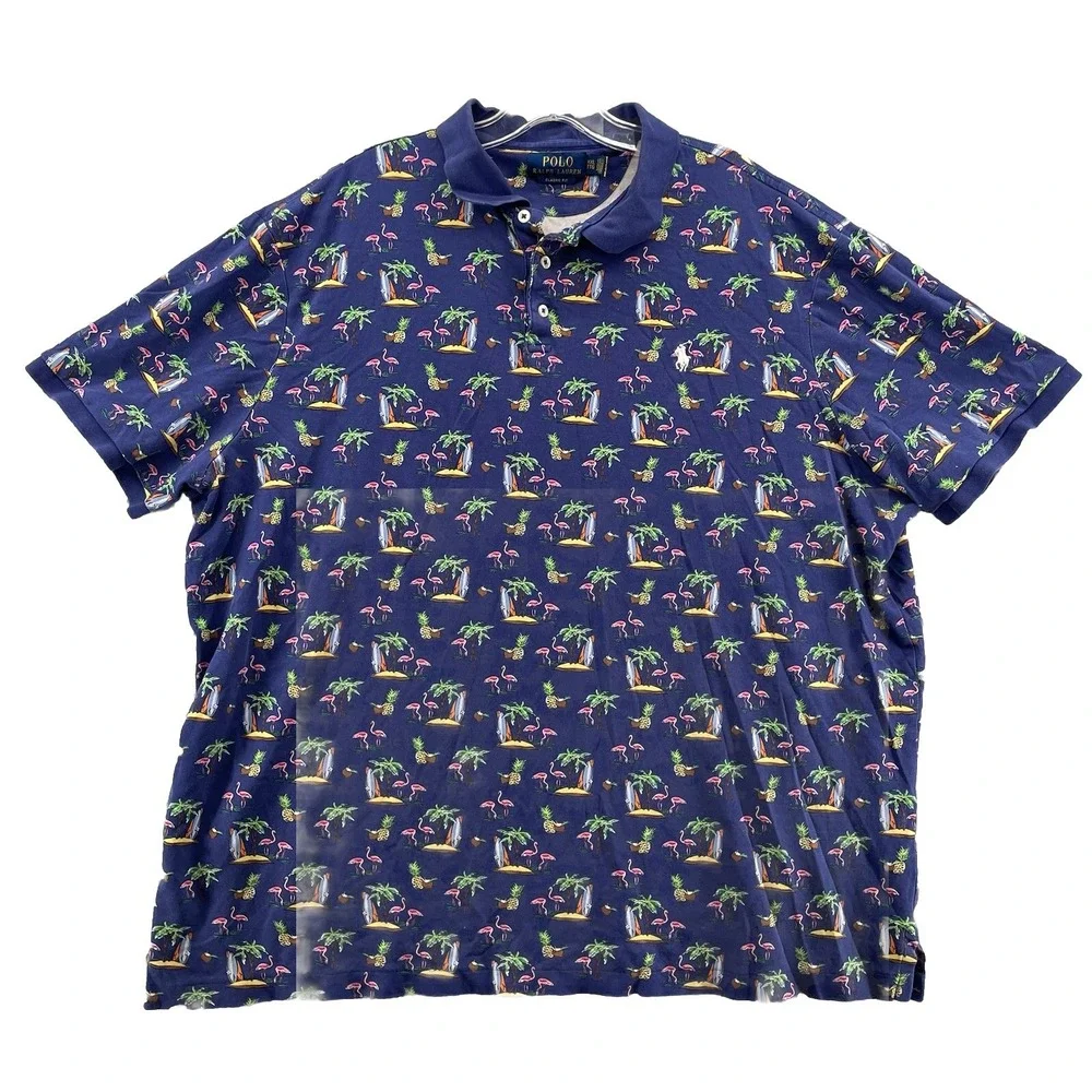 Ralph Lauren Polo Shirt Men's XXL Blue Classic Fit Preppy Surf Flamingo Academia